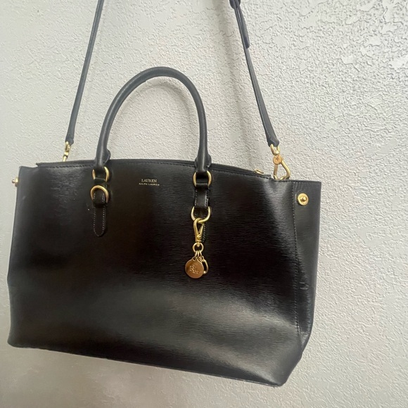 Lauren Ralph Lauren Black and Gold Satchel with Structured Design - Picture 1 of 16